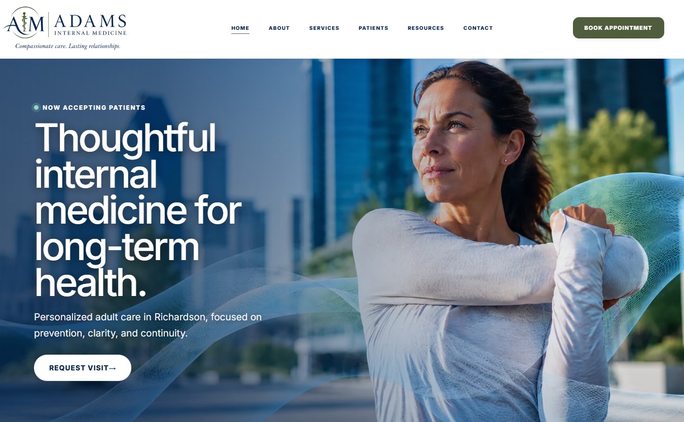 Adams Internal Medicine homepage preview