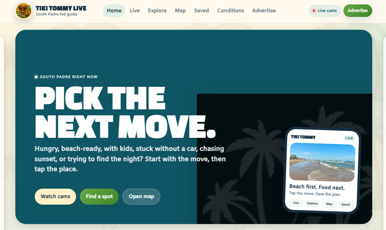 Tiki Tommy Live homepage preview